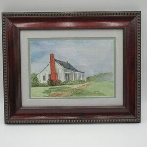 Vintage Framed J. Miller 1997 Original Watercolor Painting Country House 9 x 12